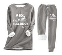 Mrat Ladies Lounge Wear Sets Womens Fleece Lined Loungewear Thermal Sweatsuits Thick 2 Piece Outfits Women Sherpa Winter Warm Yes I'M Always Freezing Fuzzy Sportswear Fleece Pyjamas Activewear