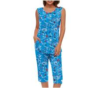 Mrat Ladies Pyjamas Sleepwear Lightweight Pjs Sets Womens Sleeveless Vest Tank Tops Wide Leg Capri Cropped Pants Two Pieces Outfits Sets Nightwear Floral Print Trousers Suits Loungewear Homewear