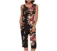 Mrat Ladies Pyjamas Sleepwear Lightweight Pjs Sets Womens Sleeveless Vest Tank Tops Wide Leg Capri Cropped Pants Two Pieces Outfits Sets Nightwear Floral Print Trousers Suits Loungewear Homewear
