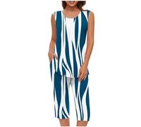 Mrat Ladies Pyjamas Sleepwear Lightweight Pjs Sets Womens Sleeveless Vest Tank Tops Wide Leg Capri Cropped Pants Two Pieces Outfits Sets Nightwear Floral Print Trousers Suits Loungewear Homewear