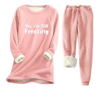 Mrat Ladies Tracksuit Sets Warm Fleece Pajama 2 Pc Outfit Fluffy Sherpa Long Sleeve Top Plush Pants Soft Sweatshirt Cozy Thick Drawstring Sweatpant Set Yes I'M Still Freezing Fuzzy Sportswear 5XL