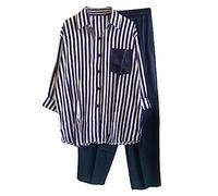 Mrat Lounge Wear Sets for Women UK Long Sleeve Button Down Shirts Straight Leg Pants Summer Comfy Co Ord Set Tracksuits Ladies Striped Floral Oversized Trousers Suit Beach Going Out Holiday Activewear