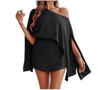 Mrat Loungewear Sets for Women Ladies Elegant 3 Pieces Outfits Off Shoulder Side Split Sleeve Tops + Strap Tank Top + Shorts Co Ord Sets Leisure Suits Solid Color Tracksuit Homewear Party Wedding