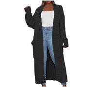 Mrat Maxi Cardigans for Women UK Ladies Oversized Long Sleeve Chunky Sweater Elegant Coats Open Front Solid Color Cardigans with Pockets Loose Outwear Casual Twist Knitting Cardigan