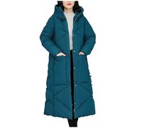 Mrat Maxi Puffer Jacket Women Longline Padded Coat Hooded Winter Warm Windproof Overcoat Ladies Quilted Coat Thickened Loose Slim Fit Parka Solid Zip Up Pocket Jacket Outdoor Plus Size M-4XL