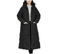 Mrat Maxi Puffer Jacket Women Longline Padded Coat Hooded Winter Warm Windproof Overcoat Ladies Quilted Coat Thickened Loose Slim Fit Parka Solid Zip Up Pocket Jacket Outdoor Plus Size M-4XL