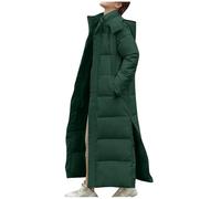 Mrat Maxi Puffer Jacket Women Uk Cotton Longline Padded Coat Winter Warm Quilted Jacket Hooded Zip Overcoat Long Parka Thicked Down Coat Ladies Outdoor Windproof Trench Hiking Plus Size 4XL