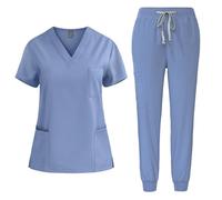 Mrat Medical Nursing Uniforms V-Neck Stretch Scrubs Top Short Sleeve Pockets Stretch Yoga Jogger Pants Quick Dry Beauty Healthcare Hospital Surgical Lightweight Uk Pet Grooming Cosmetology