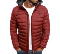 Mrat Men Lightweight Hooded Down Jacket Puffer Coat Winter Warm Down Jacket Drawstring Cotton Padded Casual Parka Quilted Windproof Varsity Snowboarding Jackets Outdoor Skiing Softshell