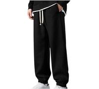 Mrat Men’s Casual Trousers Loose Fit Ankle Cuffed Pants Drawstring Elastic Waist Tracksuit Bottoms Running Workout Sweatpants Summer Baggy Comfy Pant Lightweight Athletic Lounge Jogger UK Size 22