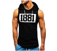 Mrat Men’s Workout Hoodies Muscle Fit Tank Tops Vest 1881 Print Sleeveless Sweatshirt Athletic Training Gym Hooded T Shirts with Pocket Sports Bodybuilding Fitness Tee Cut Off Vests Quick Dry Running