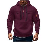 Mrat Men's Cargo Hoodies Tactical 1/4 Zip Up Long Sleeve Sweatshirts Military Casual Athletic Loose Hooded Tops Vintage Lightweight Breathable Coats Running Sportswear Pocket Outdoor 8 10 12 14 16 18