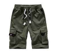 Mrat Mens Cargo Shorts Elasticated Waist Shorts Summer Breathable Work Shorts Drawstring Multi Pockets Hiking Shorts Cropped Trouser Casual Capri Shorts Loose Fit Long Short Pant Plus Size Walking 6XL