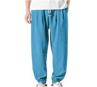 Mrat Men's Casual Trousers Summer Loose Fit Pants Cargo Pant Elasticated Waist Bottom Chino Regular Fit Pant Soft Comfy Breathable Trouser Solid Straight Leg Pant with Drawstring Pockets Plus Size 5XL