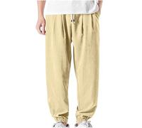 Mrat Men's Casual Trousers Summer Loose Fit Pants Cargo Pant Elasticated Waist Bottom Chino Regular Fit Pant Soft Comfy Breathable Trouser Solid Straight Leg with Drawstring Pockets Plus Size 5XL