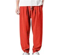 Mrat Men's Casual Trousers Summer Loose Fit Pants Cargo Pant Elasticated Waist Bottom Chino Regular Fit Pant Soft Comfy Breathable Trouser Solid Straight Leg Pant with Drawstring Pockets Plus Size 5XL