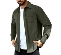Mrat Men's Corduroy Jacket Long Sleeve Button Down Lapel Shacket Casual Slim Fit Tops Windbreaker Lightweight Breathable Trucker Jacket Autumn Winter Coats with Pockets Lumberjack Solid Color Shirt