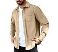 Mrat Men's Corduroy Jacket Long Sleeve Button Down Lapel Shacket Casual Slim Fit Tops Windbreaker Lightweight Breathable Trucker Jacket Autumn Winter Coats with Pockets Lumberjack Solid Color Shirt