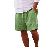Mrat Men's Cotton Linen Shorts Summer Beach Jogging Shorts Elastic Waist Sports Shorts with Pockets Holiday Bottoms Drawstring Casual Loose Shorts Cargo Short Solid Color Soft Pant Gym Plus Size S-5XL