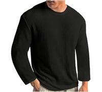 Mrat Mens Crewneck Long Sleeve T-Shirt Casual Textured Tee Shirt Lightweight Stretchy Muscle Shirts Knitted Soft Slim Fit Top Basic Tee Summer Loose Sweatshirts Solid Color Pullover Sale Uk Size S-5XL