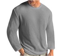 Mrat Mens Crewneck Long Sleeve T-Shirt Casual Textured Tee Shirt Lightweight Stretchy Muscle Shirts Knitted Soft Slim Fit Top Basic Tee Summer Loose Sweatshirts Solid Color Pullover Sale Uk Size S-5XL