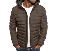 Mrat Mens Down Coat Lightweight Puffer Jacket Hooded Outerwear Windproof Padded Coats Insulated Puffy Coat Long Sleeve Zip Warm Coats Winter Packable Quilted Casual Loose Fit Jacket Hiking
