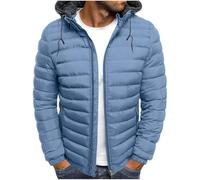 Mrat Mens Down Coat Lightweight Puffer Jacket Hooded Outerwear Windproof Padded Coats Insulated Puffy Coat Long Sleeve Zip Warm Coats Winter Packable Quilted Casual Loose Fit Jacket Hiking