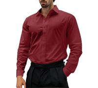 Mrat Men's Dress Shirt Long Sleeve Business Casual Classic Fit Formal Shirt Button Down Lapel Stretch Muscle Regular Fit Tops Work Office Wrinkle Free Tee Shirts Party Wedding UK Size 8-16 Wine