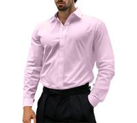 Mrat Men's Dress Shirt Long Sleeve Business Casual Classic Fit Formal Shirt Button Down Lapel Stretch Muscle Regular Fit Tops Work Office Wrinkle Free Tee Shirts Party Wedding UK Size 8-16 Pink