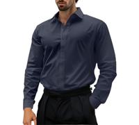 Mrat Men's Dress Shirt Long Sleeve Business Casual Classic Fit Formal Shirt Button Down Lapel Stretch Muscle Regular Fit Tops Work Office Wrinkle Free Tee Shirts Party Wedding UK Size 8-16 Navy