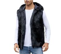 Mrat Men's Faux Fur Gilet Fleece Body Warmer Thermal Vest Winter Windproof Outwear Jackets Hooded Sleeveless Fuzzy Coat Luxury Elegant Waistcoat Soft Open Front Cardigans Lightweight V Neck Gilet