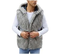 Mrat Men's Faux Fur Gilet Fleece Body Warmer Thermal Vest Winter Windproof Outwear Jackets Hooded Sleeveless Fuzzy Coat Luxury Elegant Waistcoat Soft Open Front Cardigans Lightweight V Neck Gilet Sale
