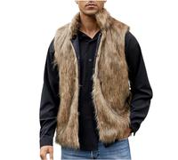 Mrat Men's Faux Fur Gilet Sale Clearance Fleece Bodywarmer Thermal Vest Lightweight Sleeveless Padded Fuzzy Coat Winter Windproof Outwear Jackets Elegant Luxury Waistcoat Soft Open Front Cardigans
