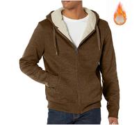 Mrat Mens Fleece Lined Jackets Sherpa Winter Warm Hoodies Long Sleeve Zip Up Tops with Drawstring Thick Coats Bodywarmer Sweatshirt Casual Thermal Pullover Solid Color Fluffy Jackets Outerwear