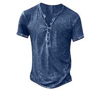 Mrat Mens Henley Shirts Cotton Casual T-Shirt Vintage Distressed Tops Summers Button Up Blouse Party Hip Cozy Tops Short Sleeve V-Neck Loose Tee Muscle Fit Shirt Fitness Workout Gym Outdoor Sports 4XL