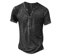 Mrat Mens Henley Shirts Cotton Casual T-Shirt Vintage Distressed Tops Summers Button Up Blouse Party Hip Cozy Tops Short Sleeve V-Neck Loose Tee Muscle Fit Shirt Fitness Workout Gym Outdoor Sports 4XL