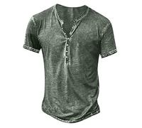 Mrat Mens Henley Shirts Cotton Casual T-Shirt Vintage Distressed Tops Summers Button Up Blouse Party Hip Cozy Tops Short Sleeve V-Neck Loose Tee Muscle Fit Shirt Fitness Workout Gym Outdoor Sports 4XL