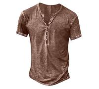 Mrat Mens Henley Shirts Cotton Casual T-Shirt Vintage Distressed Tops Summers Button Up Blouse Party Hip Cozy Tops Short Sleeve V-Neck Loose Tee Muscle Fit Shirt Fitness Workout Gym Outdoor Sports 4XL