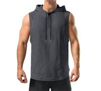 Mrat Men's Hooded Tank Tops Cut Off Drawstring Sleeveless Hoodie Solid Vests Loose Lightweight Blouses Trendy Leisure Tees Muscle Fit Beach Sports Gym Tshirt Workout Fitness Athletic Training