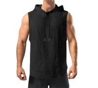 Mrat Men's Hooded Tank Tops Cut Off Drawstring Sleeveless Hoodie Solid Vests Loose Lightweight Blouses Trendy Leisure Tees Muscle Fit Beach Sports Gym Tshirt Workout Fitness Athletic Training