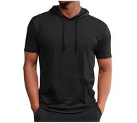 Mrat Mens Hoodies Short Sleeve Lightweight Athletic T Shirt Drawstring Hoody Breathable Pullover Tops Solid Color Workout Gym Moisture Wicking Sweatshirt Gym Fitness Sports Outdoor Athletic Running