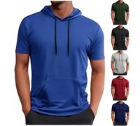 Mrat Mens Hoodies Short Sleeve Lightweight Athletic T Shirt Drawstring Hoody Breathable Pullover Tops Solid Color Workout Gym Moisture Wicking Sweatshirt Gym Fitness Sports Outdoor Athletic Running