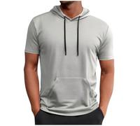 Mrat Mens Hoodies Short Sleeve Lightweight Athletic T Shirt Drawstring Hoody Breathable Pullover Tops Solid Color Workout Gym Moisture Wicking Sweatshirt Gym Fitness Sports Outdoor Athletic Running