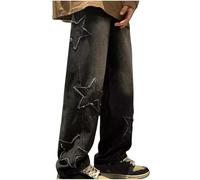 Mrat Men's Jeans Y2k Hip Hop Baggy Pants Straight Leg Stars Graphic Denim Trousers Vintage High Waisted Trousers Emo Grunge Pants Pockets Streetwear Dance Skate Biker Jeans Loose Casual Stretch Pants