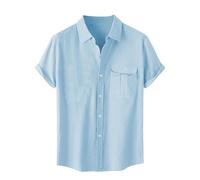 Mrat Men's Linen Cotton Shirts Casual Shirt Regular Fit Short Sleeve Button Down Tops Summer Comforty Dressy T-Shirt Office Business Work Pullover Beach Uk 8 10 12 14 16 18 20 22 s Gifts