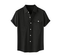 Mrat Men's Linen Cotton Shirts Casual Solid Shirt Regular Fit Short Sleeve Button Down Tops Summer Breathable Comforty Dressy T-Shirt Office Business Work Pullover Beach UK Size 8-22
