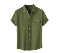 Mrat Men's Linen Cotton Shirts Casual Solid Shirt Regular Fit Short Sleeve Button Down Tops Summer Breathable Comforty Dressy T-Shirt Office Business Work Pullover Beach UK Size 8-22
