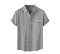 Mrat Men's Linen Cotton Shirts Casual Solid Shirt Regular Fit Short Sleeve Button Down Tops Summer Breathable Comforty Dressy T-Shirt Office Business Work Pullover Beach UK Size 8-22