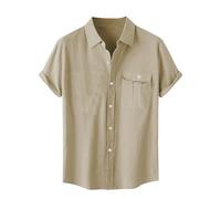 Mrat Men's Linen Cotton Shirts Casual Solid Shirt Sale Regular Fit Short Sleeve Button Down Tops Summer Breathable Comforty Dressy T-Shirt Office Business Work Pullover Beach Clearance UK Size 8-22