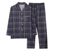 Mrat Men's Loungewear Pyjamas Sets Oversized Plaid Two Pieces Outfits Long Sleeve Lapel Button Down Shirt Top Wide Leg Trousers Suits Sleepwear Comfy Soft Pjs Sets Lightweight Loose L-5XL